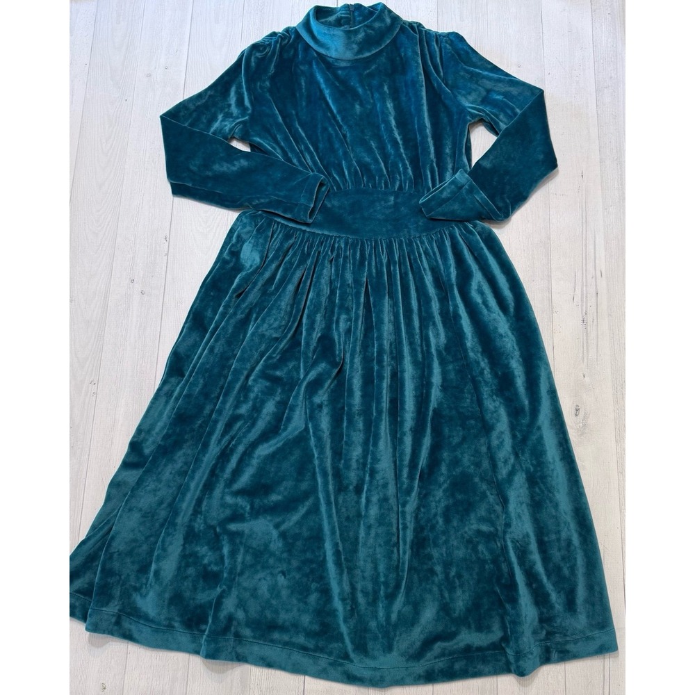 The middle daughter girls teal blue soft velour dress‎ 9/10